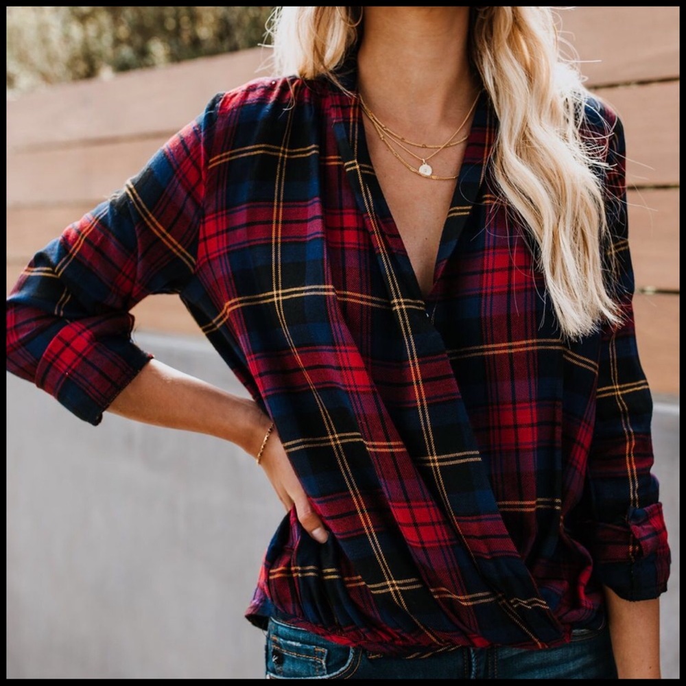 ❤️LAST❤️Draped Plaid Blouse - Picture 4 of 6